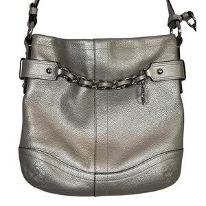 Coach Chain Duffle Crossbody Bag F19722 Metallic Pebbled Leather Silver Hardware